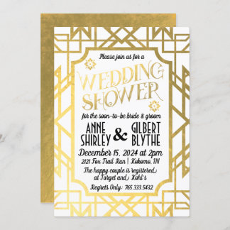 Art Deco Couples Wedding Shower Gatsby Gold Foil Invitation