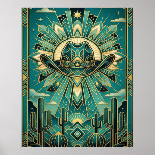 Art Deco Cowboy Hat Poster - Geometric Western