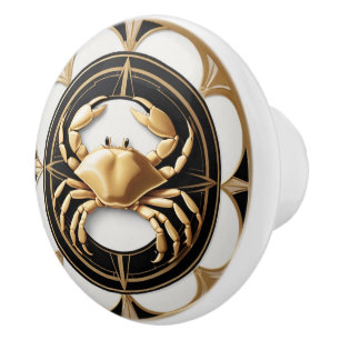 Art Deco Crab Black White Gold Nautical Ceramic Knob