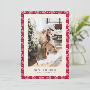 Art Deco Cranberry Red Merry Christmas 2 Photo Holiday Card