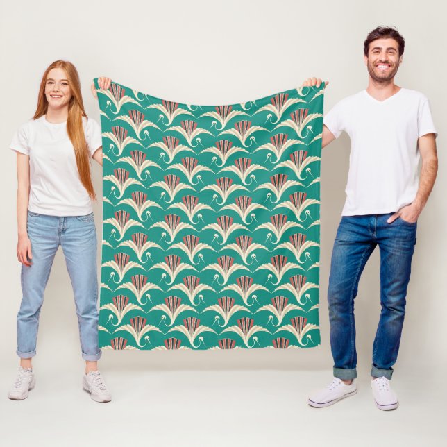 Art Deco Crane - turquoise background  Fleece Blanket (In Situ)
