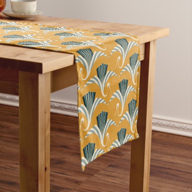 Art Deco Crane - yellow background  Short Table Runner (In Situ)