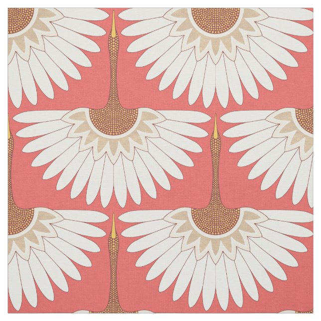 art deco cranes coral fabric (Swatch)