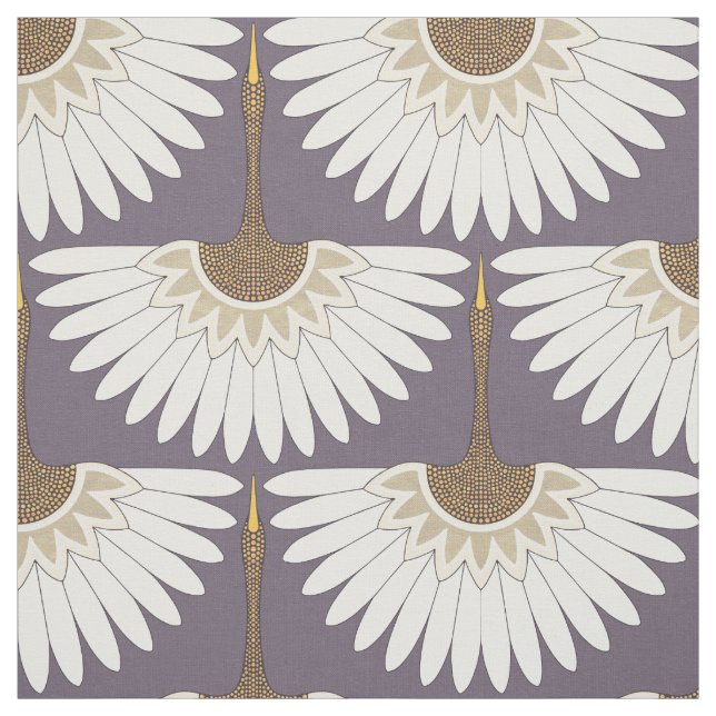 art deco cranes plum fabric (Swatch)