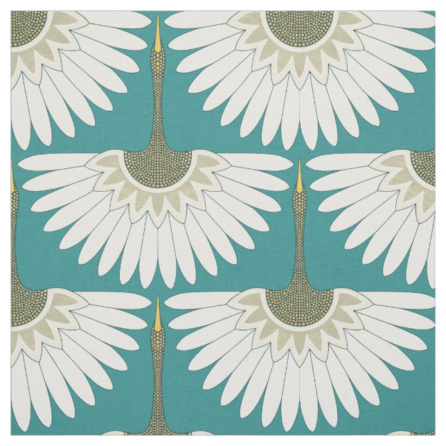 art deco cranes turquoise fabric (Swatch)