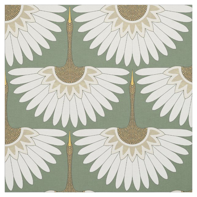 art deco cranes valley green fabric (Swatch)