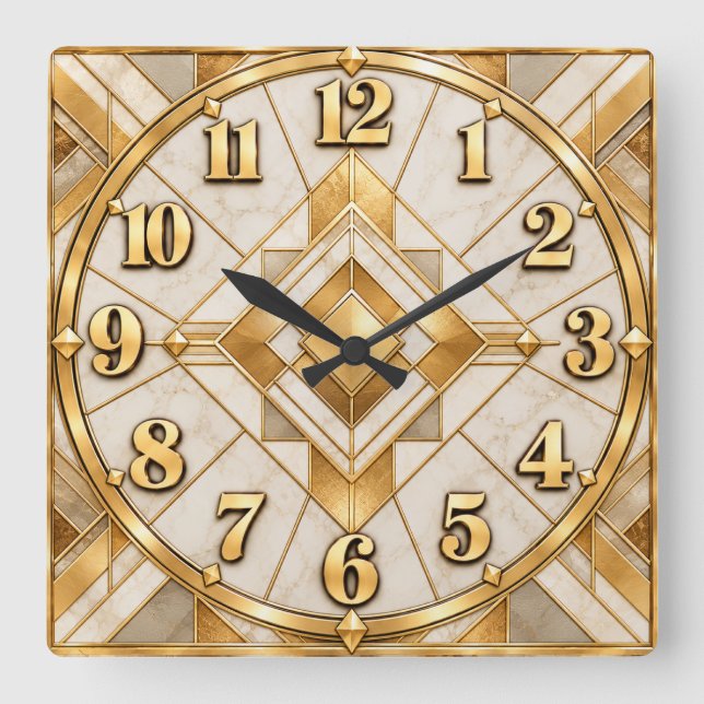 Art Deco Cream & Gold Geometric Clock (Front)