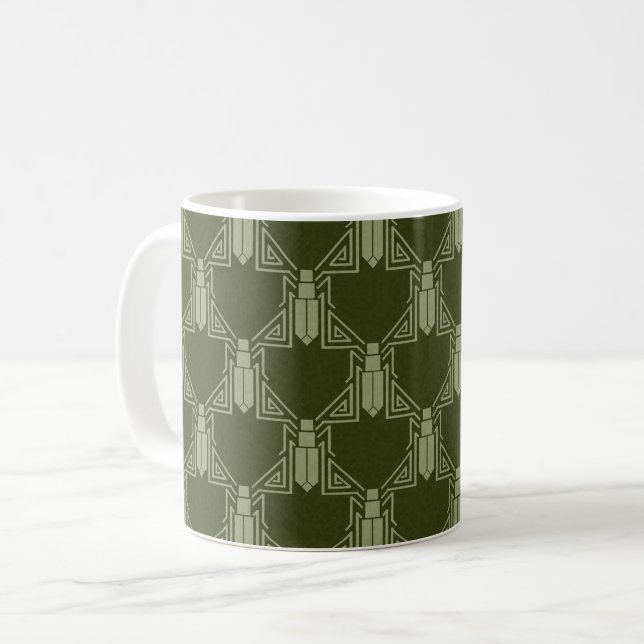 Art Deco Crickets - Dark Olive Green Coffee Mug (Front Left)