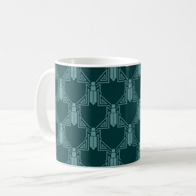 Art Deco Crickets - Dark Peacock Blue Coffee Mug (Front Left)