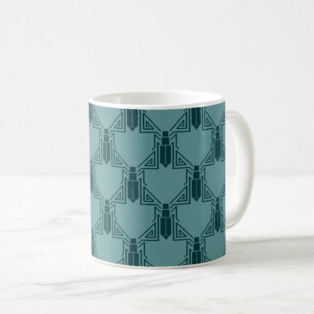 Art Deco Crickets - Light Peacock Blue Coffee Mug (Front Right)