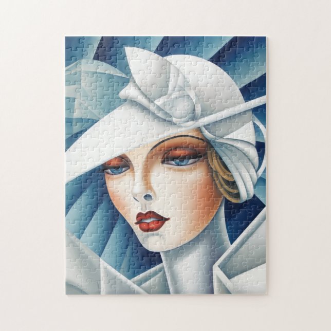 Art Deco Cubism Blue Eyes Woman Portrait Jigsaw Puzzle (Vertical)