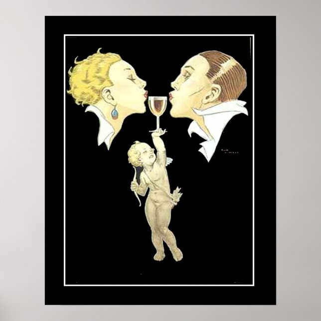 Art Deco Cupid with Couple Vintage Poster (Front)