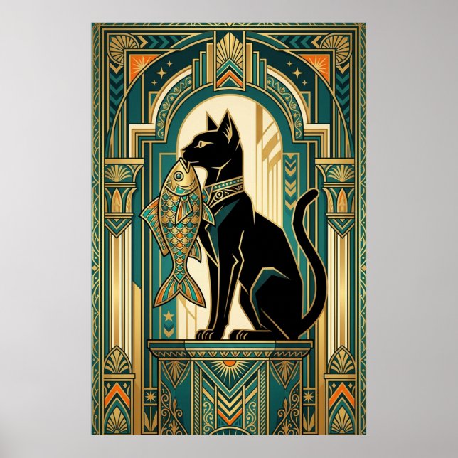 Art Deco Curtain Climbing Cat Wall Art (Front)