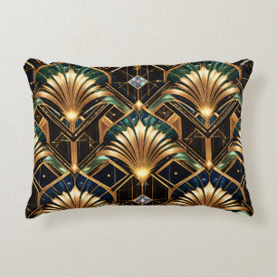 Art deco cushion gold emerald black geometric luxu