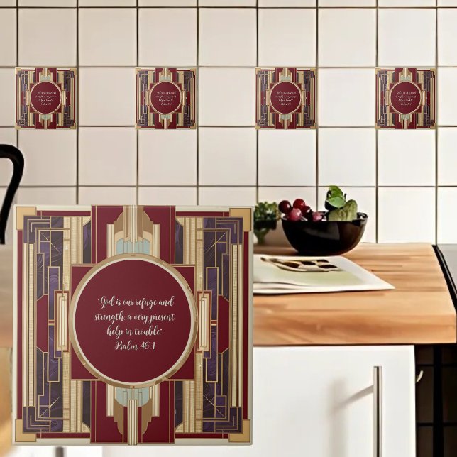Art Deco Customisable Bible Verse Ceramic Tile (Creator Uploaded)