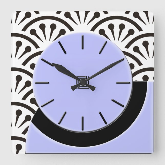 Art Deco Cut-A-Way Periwinkle and Black Square Wall Clock (Front)