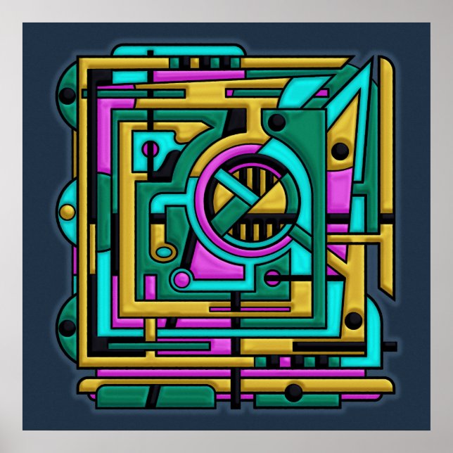 Art Deco Cyberpunk Geometric Fusion Poster (Front)