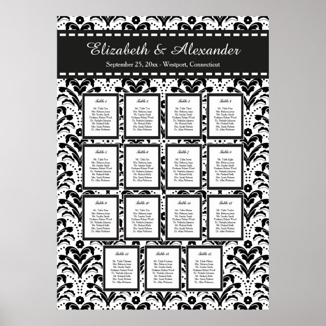 Art Deco Damask Wedding 15 Table Seating Chart (Front)