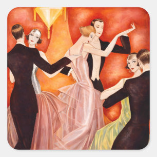 Art Deco Dancing Couples Poster   1920s Ballroom  Square Sticker