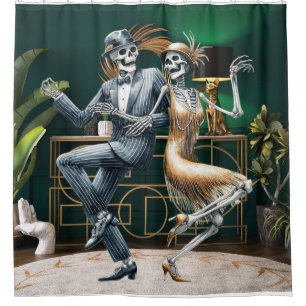 Art Deco Dancing Skeletons Shower Curtain