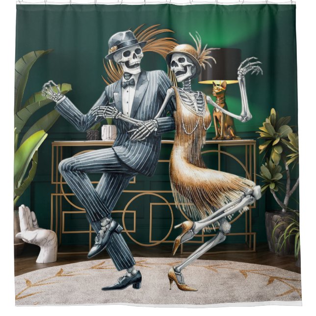 Art Deco Dancing Skeletons Shower Curtain (Front)