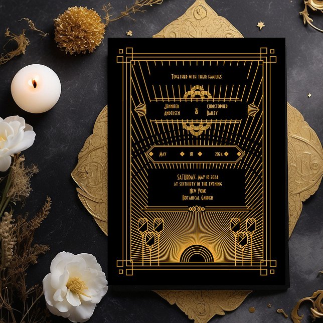Art Deco Dark Elegant Wedding Invitation (Creator Uploaded)