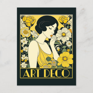Art Deco Day Woman & Flowers Postcard