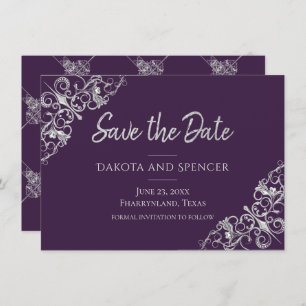 Art Deco Decadence   Purple and Silver Filigree Save The Date