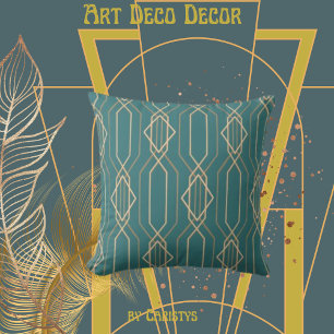 Art Deco Deep Blue/Green with Gold Cushion