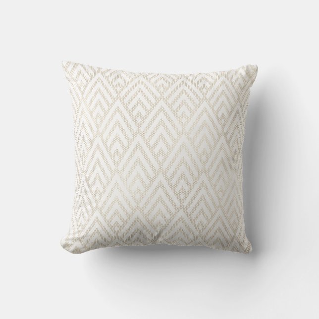Art Deco Delicate Net Tribal Geometrical White Cushion (Front)