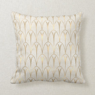 Art Deco Delicate Net Tribal Geometry Ivory Gold Cushion