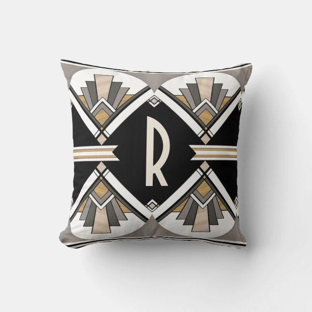 Art Deco Delight Pattern Personalised  Initial Cushion (Front)