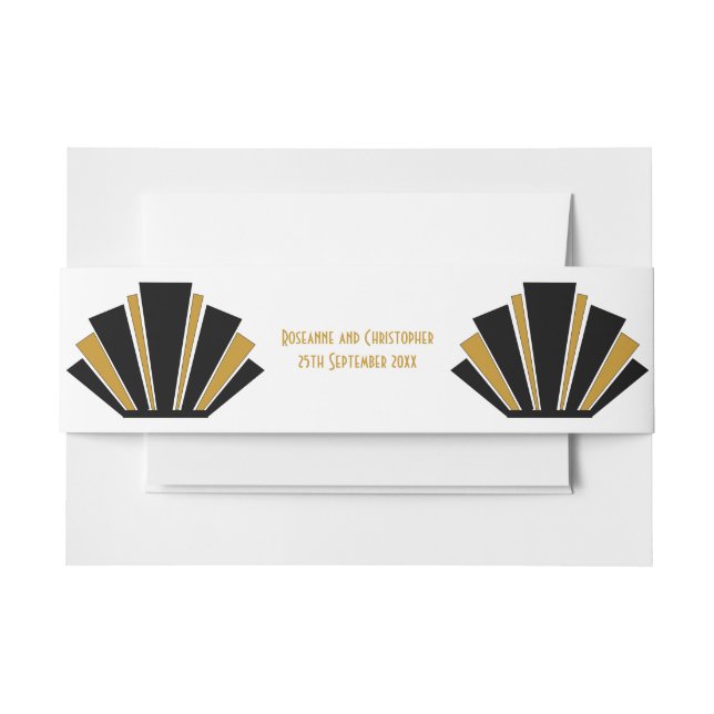 Art Deco Design Black And Gold Wedding Invitation Belly Band (Front Example)