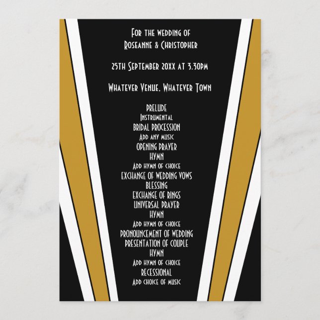Art Deco Design Black And Gold Wedding Program (Front)