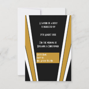 Art Deco Design Black And Gold Wedding RSVP Card