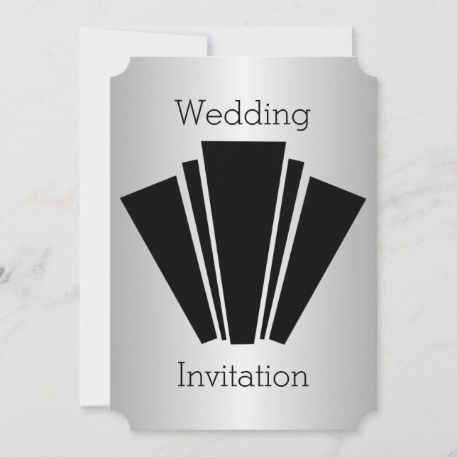 Art Deco Design Black And Silver Wedding Invitation (Front)