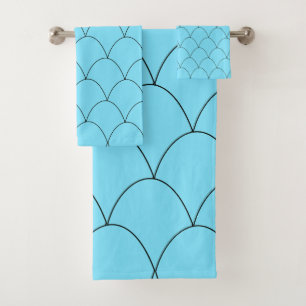 Art Deco Design Blue Bath Towel Set