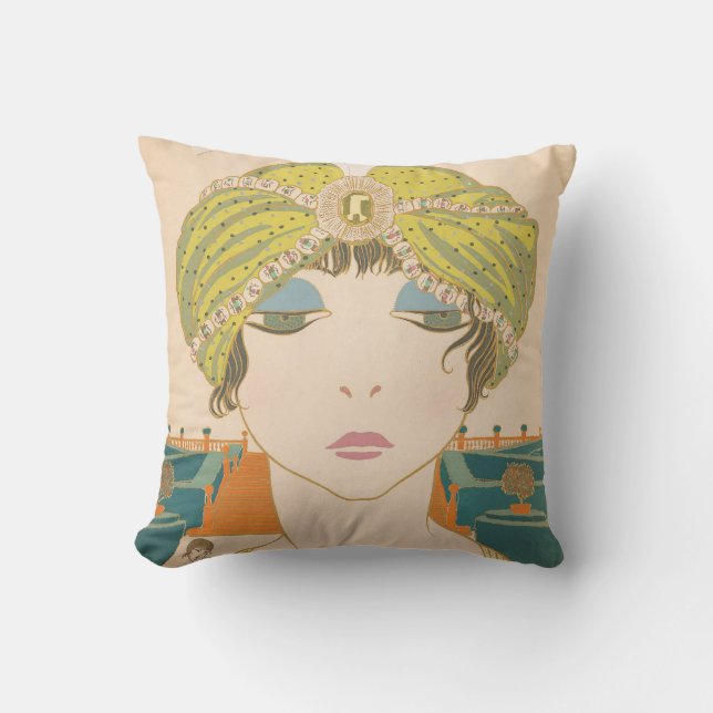 Art Deco Design Cotton Throw Pillow Flapper (Front)