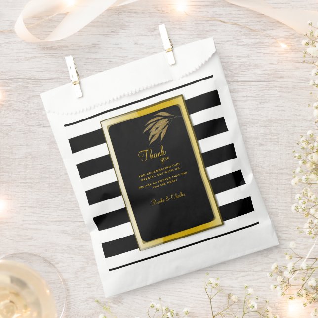 Art Deco Design Gold Roses Leaves Black Stripes  Favour Bag (Clipped)