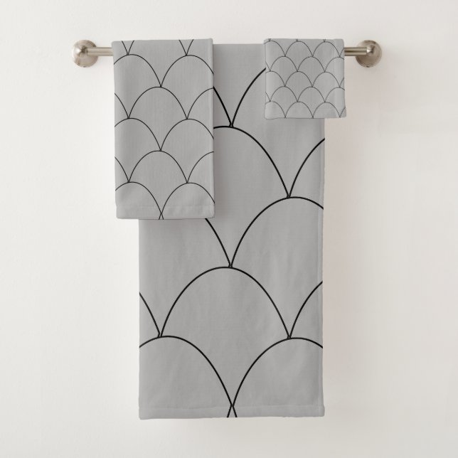 Art Deco Design Grey Bath Towel Set (Insitu)