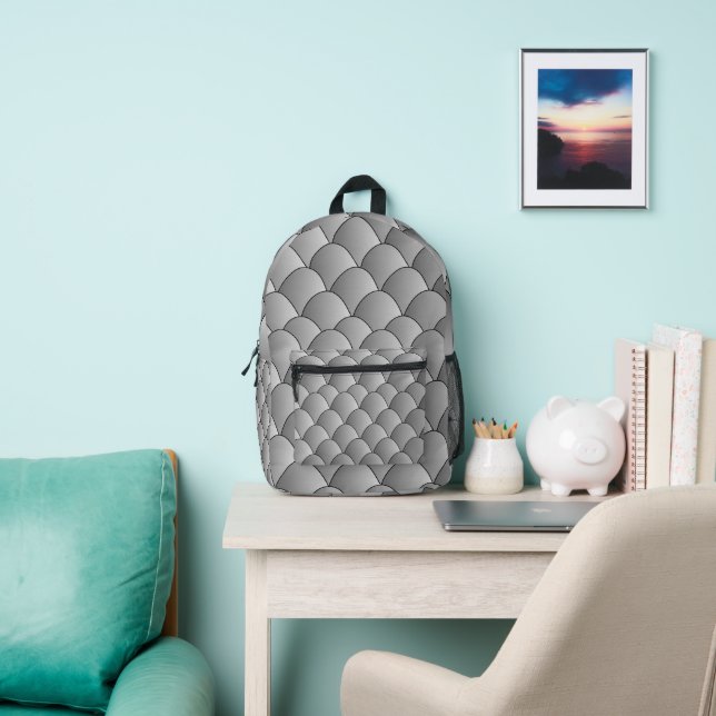 Art Deco Design Grey Printed Backpack (Insitu)