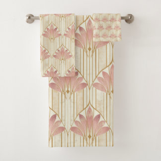 Art Deco Design in Dusty Pink and Rose Gold Bath Towel Set