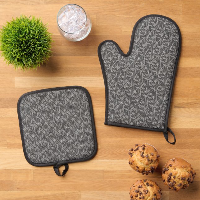 Art Deco Design  Oven Mitt & Pot Holder Set (Top Down)
