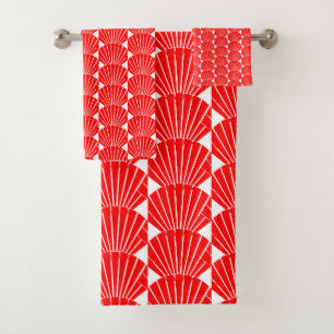 Art Deco Design Red Bath Towel Set