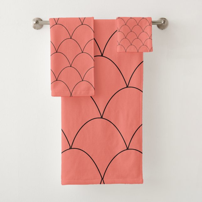 Art Deco Design Salmon Bath Towel Set (Insitu)