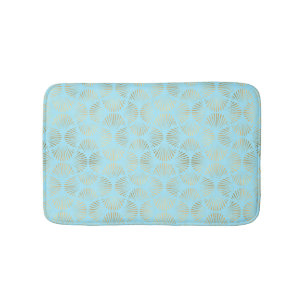 Art Deco Design, Teal & Gold Pattern Bath Mat