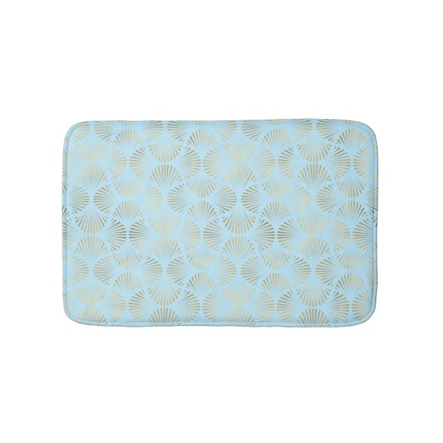 Art Deco Design, Teal & Gold Pattern Bath Mat (Front)