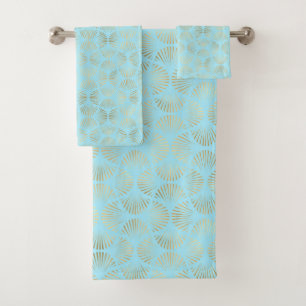 Art Deco Design, Teal & Gold Pattern Bath Towel Set