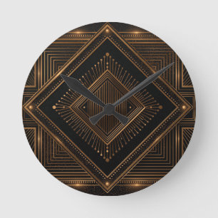 Art Deco Design with Geometric Gold Lines Round Clock