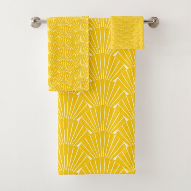 Art Deco Design Yellow Bath Towel Set (Insitu)